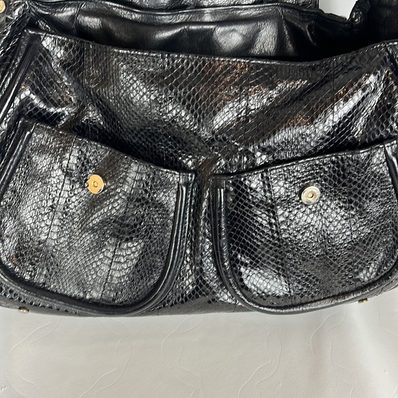 R&Y Augousti Large Black Python Snakeskin Shoulder Bag with Brass Hardware - Picture 12 of 17
